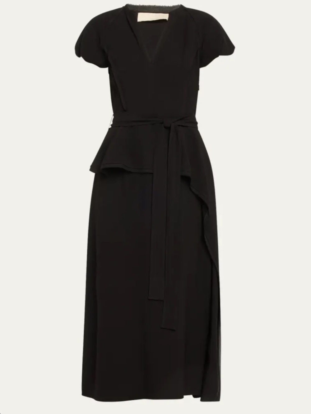 Ulla Johnson Black V-Neck Belted Peplum Midi Dress